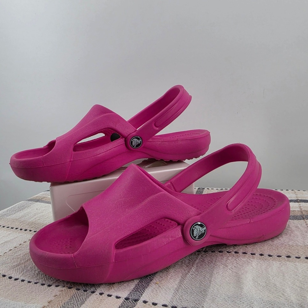 Crocs Pink Slide Sandals Womens Size 9 Slip On Comfort Clog Shoes Slingback